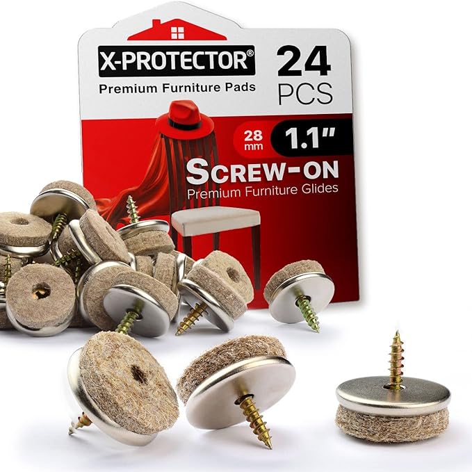 Screw - On Felt Pads X - Protector – 24 Felt Chair Pads for Hardwood Floors 1.1" – Premium Chair Glides – Beige Floor Protectors for Furniture Legs – The Best Furniture Sliders for Hardwood Floors | Furniture Pads - TrueDesk