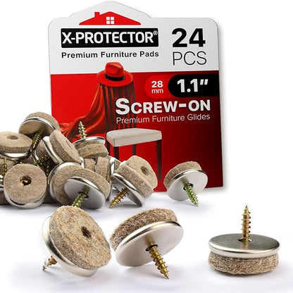 Screw - On Felt Pads X - Protector – 24 Felt Chair Pads for Hardwood Floors 1.1" – Premium Chair Glides – Beige Floor Protectors for Furniture Legs – The Best Furniture Sliders for Hardwood Floors | Furniture Pads - TrueDesk