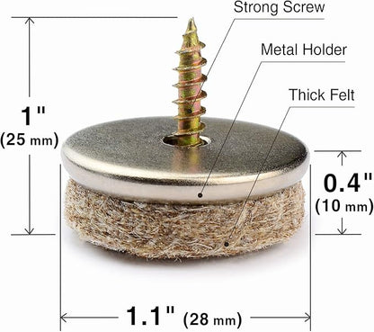 Screw - On Felt Pads X - Protector – 24 Felt Chair Pads for Hardwood Floors 1.1" – Premium Chair Glides – Beige Floor Protectors for Furniture Legs – The Best Furniture Sliders for Hardwood Floors | Furniture Pads - TrueDesk