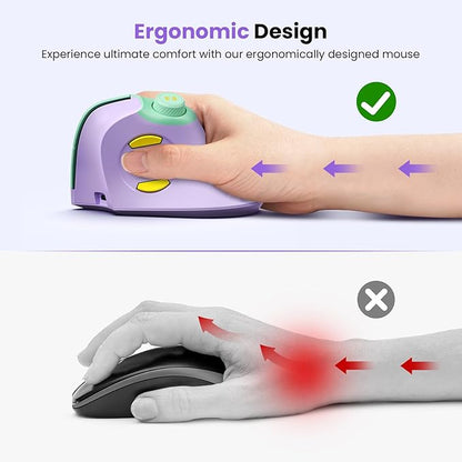 seenda Ergonomic Mouse Wireless, MOU - 302 Bluetooth Vertical Mouse Rechargeable, Optical Mice with 1000/1600/2400 DPI, Volume Knob, 3 Multi - Device Connectivity for Computer/PC/Laptop/Mac, Purple | Mice - TrueDesk