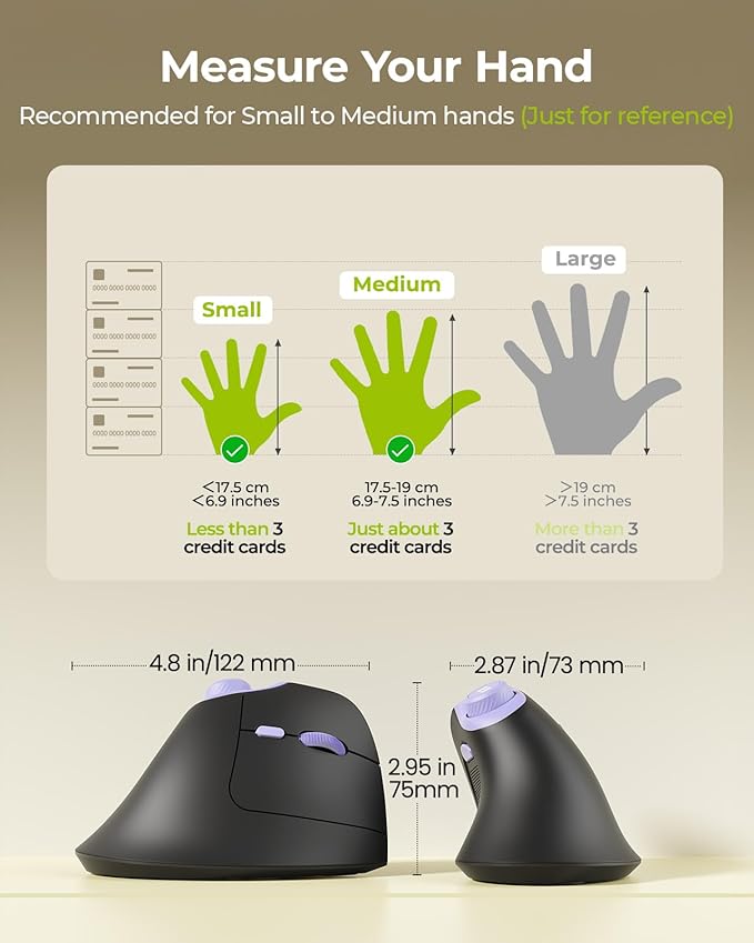seenda Ergonomic Mouse Wireless, MOU - 302 Bluetooth Vertical Mouse Rechargeable, Optical Mice with 1000/1600/2400 DPI, Volume Knob, 3 Multi - Device Connectivity for Computer/PC/Laptop/Mac, Black Purple | Mice - TrueDesk