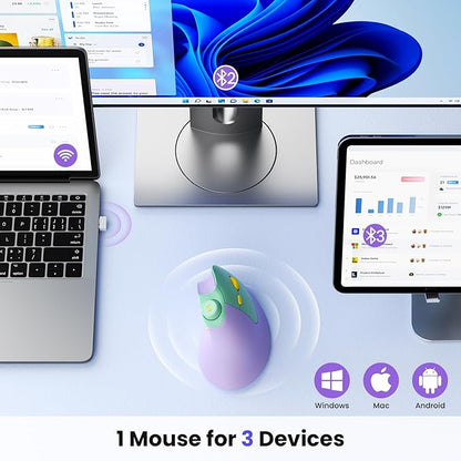 seenda Ergonomic Mouse Wireless, MOU - 302 Bluetooth Vertical Mouse Rechargeable, Optical Mice with 1000/1600/2400 DPI, Volume Knob, 3 Multi - Device Connectivity for Computer/PC/Laptop/Mac, Purple | Mice - TrueDesk