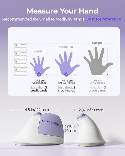 seenda Ergonomic Mouse Wireless, MOU - 302 Bluetooth Vertical Mouse Rechargeable, Optical Mice with 1000/1600/2400 DPI, Volume Knob, 3 Multi - Device Connectivity for Computer/PC/Laptop/Mac, White Purple | Mice - TrueDesk