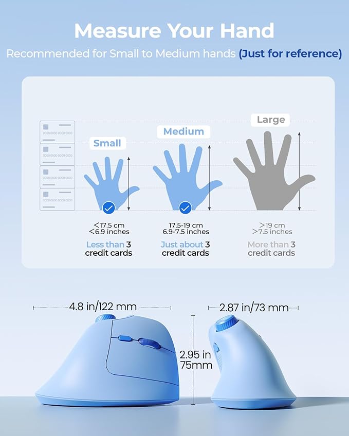 seenda Ergonomic Mouse Wireless, MOU - 302 Bluetooth Vertical Mouse Rechargeable, Optical Mice with 1000/1600/2400 DPI, Volume Knob, 3 Multi - Device Connectivity for Computer/PC/Laptop/Mac, Blue | Mice - TrueDesk