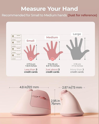 seenda Ergonomic Mouse Wireless, MOU - 302 Bluetooth Vertical Mouse Rechargeable, Optical Mice with 1000/1600/2400 DPI, Volume Knob, 3 Multi - Device Connectivity for Computer/PC/Laptop/Mac, Pink | Mice - TrueDesk