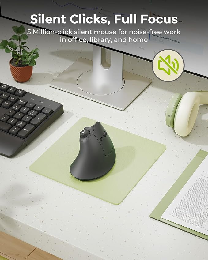 seenda Ergonomic Mouse Wireless, MOU - 302 Bluetooth Vertical Mouse Rechargeable, Optical Mice with 1000/1600/2400 DPI, Volume Knob, 3 Multi - Device Connectivity for Computer/PC/Laptop/Mac, Black | Mice - TrueDesk