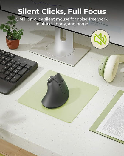seenda Ergonomic Mouse Wireless, MOU - 302 Bluetooth Vertical Mouse Rechargeable, Optical Mice with 1000/1600/2400 DPI, Volume Knob, 3 Multi - Device Connectivity for Computer/PC/Laptop/Mac, Black | Mice - TrueDesk