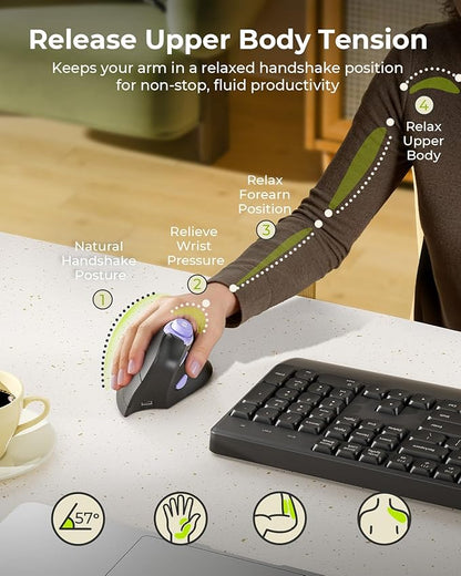 seenda Ergonomic Mouse Wireless, MOU - 302 Bluetooth Vertical Mouse Rechargeable, Optical Mice with 1000/1600/2400 DPI, Volume Knob, 3 Multi - Device Connectivity for Computer/PC/Laptop/Mac, Black Purple | Mice - TrueDesk