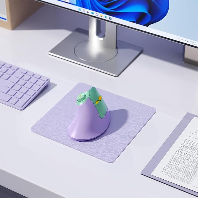 seenda Ergonomic Mouse Wireless, MOU - 302 Bluetooth Vertical Mouse Rechargeable, Optical Mice with 1000/1600/2400 DPI, Volume Knob, 3 Multi - Device Connectivity for Computer/PC/Laptop/Mac, Purple | Mice - TrueDesk