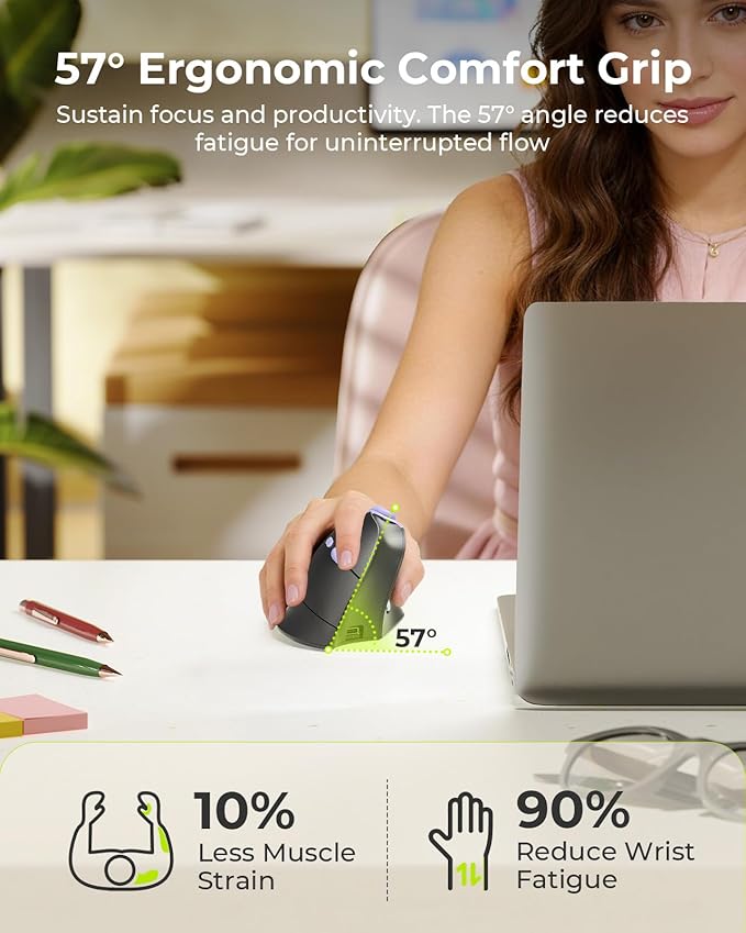 seenda Ergonomic Mouse Wireless, MOU - 302 Bluetooth Vertical Mouse Rechargeable, Optical Mice with 1000/1600/2400 DPI, Volume Knob, 3 Multi - Device Connectivity for Computer/PC/Laptop/Mac, Black Purple | Mice - TrueDesk