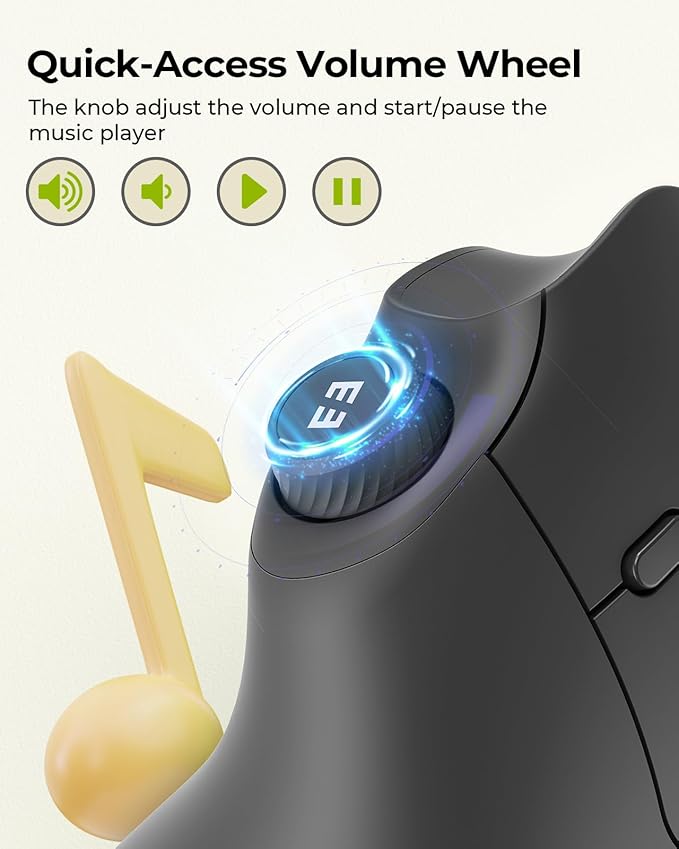 seenda Ergonomic Mouse Wireless, MOU - 302 Bluetooth Vertical Mouse Rechargeable, Optical Mice with 1000/1600/2400 DPI, Volume Knob, 3 Multi - Device Connectivity for Computer/PC/Laptop/Mac, Black | Mice - TrueDesk