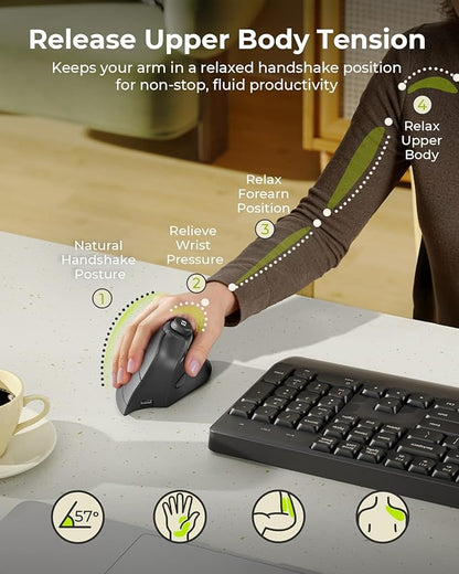 seenda Ergonomic Mouse Wireless, MOU - 302 Bluetooth Vertical Mouse Rechargeable, Optical Mice with 1000/1600/2400 DPI, Volume Knob, 3 Multi - Device Connectivity for Computer/PC/Laptop/Mac, Black | Mice - TrueDesk