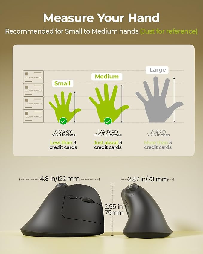 seenda Ergonomic Mouse Wireless, MOU - 302 Bluetooth Vertical Mouse Rechargeable, Optical Mice with 1000/1600/2400 DPI, Volume Knob, 3 Multi - Device Connectivity for Computer/PC/Laptop/Mac, Black | Mice - TrueDesk