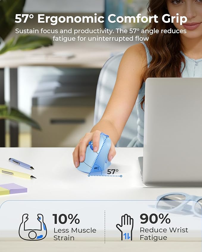seenda Ergonomic Mouse Wireless, MOU - 302 Bluetooth Vertical Mouse Rechargeable, Optical Mice with 1000/1600/2400 DPI, Volume Knob, 3 Multi - Device Connectivity for Computer/PC/Laptop/Mac, Blue | Mice - TrueDesk