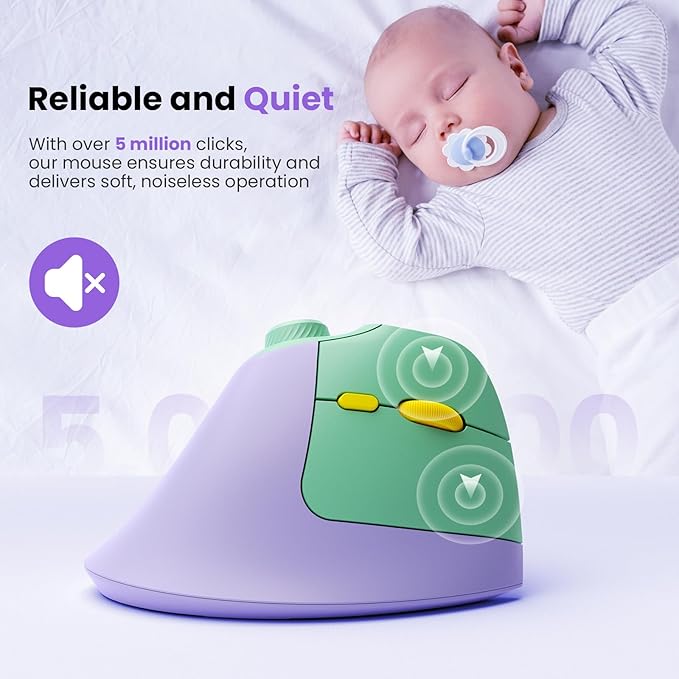 seenda Ergonomic Mouse Wireless, MOU - 302 Bluetooth Vertical Mouse Rechargeable, Optical Mice with 1000/1600/2400 DPI, Volume Knob, 3 Multi - Device Connectivity for Computer/PC/Laptop/Mac, Purple | Mice - TrueDesk