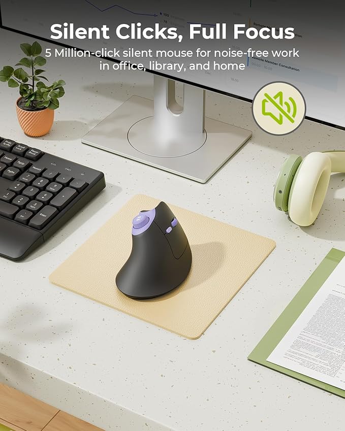 seenda Ergonomic Mouse Wireless, MOU - 302 Bluetooth Vertical Mouse Rechargeable, Optical Mice with 1000/1600/2400 DPI, Volume Knob, 3 Multi - Device Connectivity for Computer/PC/Laptop/Mac, Black Purple | Mice - TrueDesk