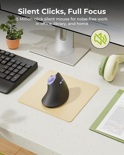 seenda Ergonomic Mouse Wireless, MOU - 302 Bluetooth Vertical Mouse Rechargeable, Optical Mice with 1000/1600/2400 DPI, Volume Knob, 3 Multi - Device Connectivity for Computer/PC/Laptop/Mac, Black Purple | Mice - TrueDesk