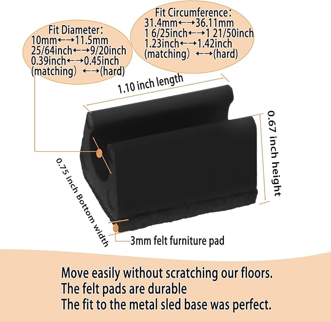 Sled Chair Leg Floor Protectors with Felt Furniture Pads,Rectangle U Shaped Chair Leg Tips Caps,Furniture Feet Protectors Slide Smoothly Protect Floors No Scratches No Noise (Diameter 10mm 8Pack) | Furniture Pads - TrueDesk