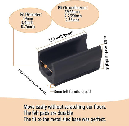 Sled Chair Leg Floor Protectors with Felt Furniture Pads,Rectangle U Shaped Chair Leg Tips Caps,Furniture Feet Protectors Slide Smoothly Protect Floors No Scratches No Noise (Diameter 19mm 8Pack) | Furniture Pads - TrueDesk