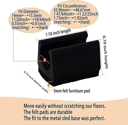 Sled Chair Leg Floor Protectors with Felt Furniture Pads,Rectangle U Shaped Chair Leg Tips Caps,Furniture Feet Protectors Slide Smoothly Protect Floors No Scratches No Noise (Diameter 14mm 8Pack) | Furniture Pads - TrueDesk