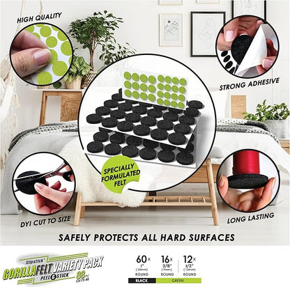 Slipstick Gorilla Felt 1 Inch Furniture Pads (88 Piece Combo) Premium Furniture Pads & Chair Leg Floor Protectors for Hardwood Floors & Hard Surfaces | Furniture Pads - TrueDesk