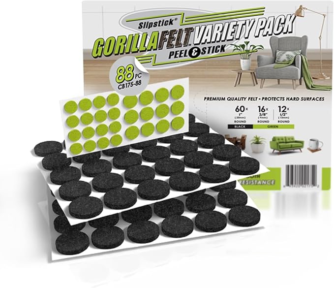 Slipstick Gorilla Felt 1 Inch Furniture Pads (88 Piece Combo) Premium Furniture Pads & Chair Leg Floor Protectors for Hardwood Floors & Hard Surfaces | Furniture Pads - TrueDesk