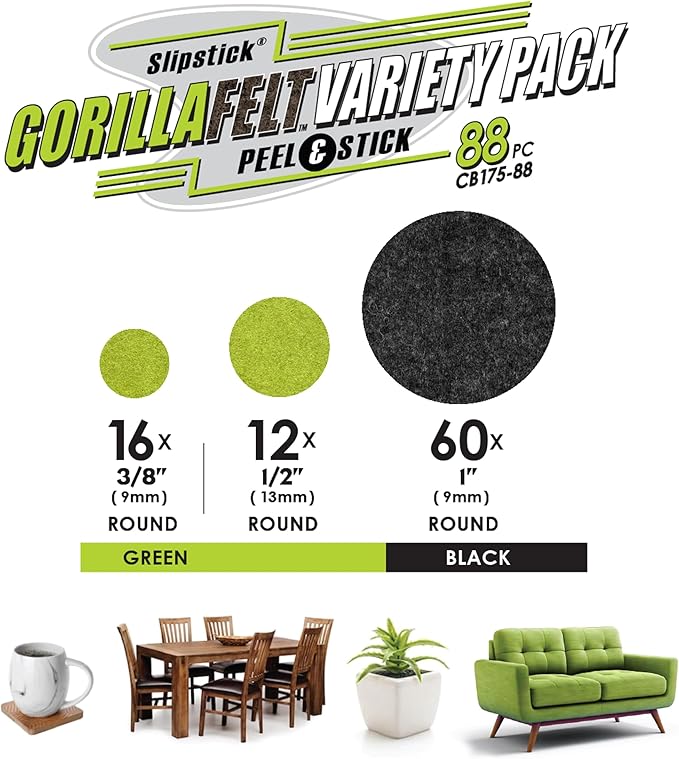 Slipstick Gorilla Felt 1 Inch Furniture Pads (88 Piece Combo) Premium Furniture Pads & Chair Leg Floor Protectors for Hardwood Floors & Hard Surfaces | Furniture Pads - TrueDesk