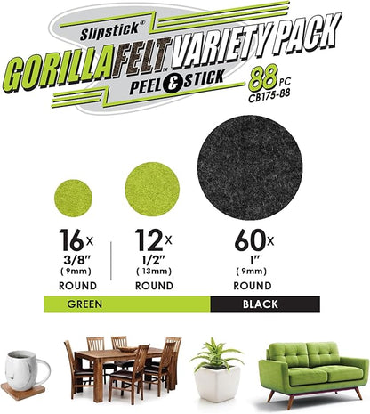Slipstick Gorilla Felt 1 Inch Furniture Pads (88 Piece Combo) Premium Furniture Pads & Chair Leg Floor Protectors for Hardwood Floors & Hard Surfaces | Furniture Pads - TrueDesk