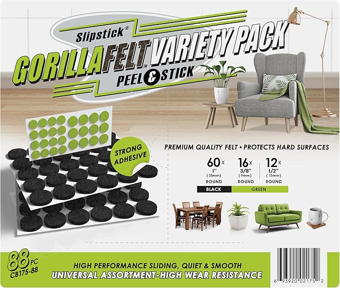Slipstick Gorilla Felt 1 Inch Furniture Pads (88 Piece Combo) Premium Furniture Pads & Chair Leg Floor Protectors for Hardwood Floors & Hard Surfaces | Furniture Pads - TrueDesk