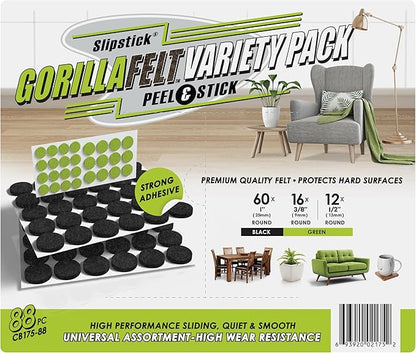 Slipstick Gorilla Felt 1 Inch Furniture Pads (88 Piece Combo) Premium Furniture Pads & Chair Leg Floor Protectors for Hardwood Floors & Hard Surfaces | Furniture Pads - TrueDesk