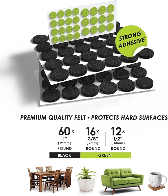 Slipstick Gorilla Felt 1 Inch Furniture Pads (88 Piece Combo) Premium Furniture Pads & Chair Leg Floor Protectors for Hardwood Floors & Hard Surfaces | Furniture Pads - TrueDesk
