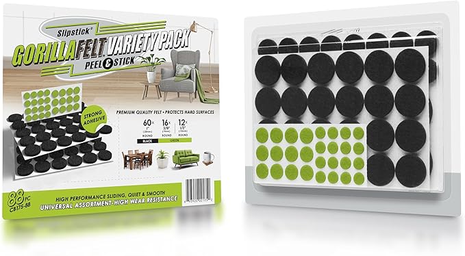 Slipstick Gorilla Felt 1 Inch Furniture Pads (88 Piece Combo) Premium Furniture Pads & Chair Leg Floor Protectors for Hardwood Floors & Hard Surfaces | Furniture Pads - TrueDesk