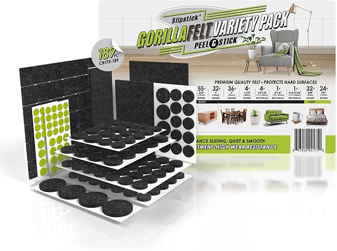 Slipstick Gorilla Felt Furniture Pads (189 Piece Variety Pack) Premium Furniture Pads & Chair Leg Floor Protectors for Hardwood Floors & Hard Surfaces | Furniture Pads - TrueDesk