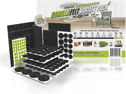 Slipstick Gorilla Felt Furniture Pads (189 Piece Variety Pack) Premium Furniture Pads & Chair Leg Floor Protectors for Hardwood Floors & Hard Surfaces | Furniture Pads - TrueDesk