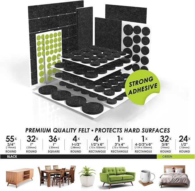 Slipstick Gorilla Felt Furniture Pads (189 Piece Variety Pack) Premium Furniture Pads & Chair Leg Floor Protectors for Hardwood Floors & Hard Surfaces | Furniture Pads - TrueDesk