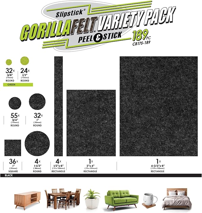 Slipstick Gorilla Felt Furniture Pads (189 Piece Variety Pack) Premium Furniture Pads & Chair Leg Floor Protectors for Hardwood Floors & Hard Surfaces | Furniture Pads - TrueDesk