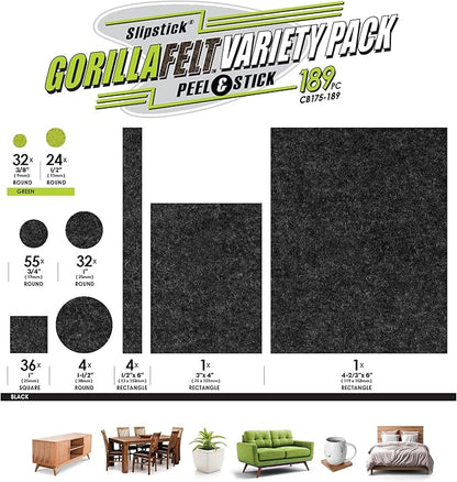 Slipstick Gorilla Felt Furniture Pads (189 Piece Variety Pack) Premium Furniture Pads & Chair Leg Floor Protectors for Hardwood Floors & Hard Surfaces | Furniture Pads - TrueDesk