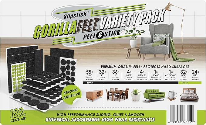 Slipstick Gorilla Felt Furniture Pads (189 Piece Variety Pack) Premium Furniture Pads & Chair Leg Floor Protectors for Hardwood Floors & Hard Surfaces | Furniture Pads - TrueDesk