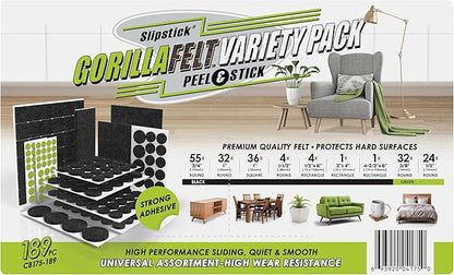 Slipstick Gorilla Felt Furniture Pads (189 Piece Variety Pack) Premium Furniture Pads & Chair Leg Floor Protectors for Hardwood Floors & Hard Surfaces | Furniture Pads - TrueDesk