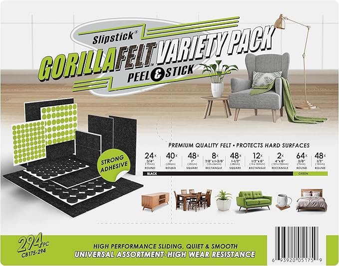 Slipstick Gorilla Felt Furniture Pads (294 Piece Variety Pack) Premium Furniture Pads & Chair Leg Floor Protectors for Hardwood Floors & Hard Surfaces | Furniture Pads - TrueDesk