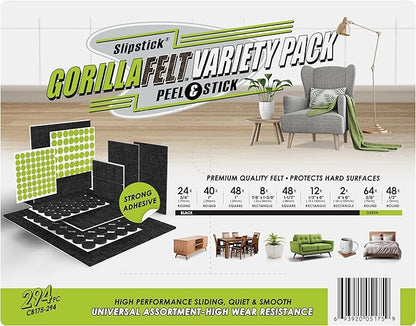 Slipstick Gorilla Felt Furniture Pads (294 Piece Variety Pack) Premium Furniture Pads & Chair Leg Floor Protectors for Hardwood Floors & Hard Surfaces | Furniture Pads - TrueDesk