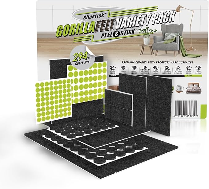 Slipstick Gorilla Felt Furniture Pads (294 Piece Variety Pack) Premium Furniture Pads & Chair Leg Floor Protectors for Hardwood Floors & Hard Surfaces | Furniture Pads - TrueDesk