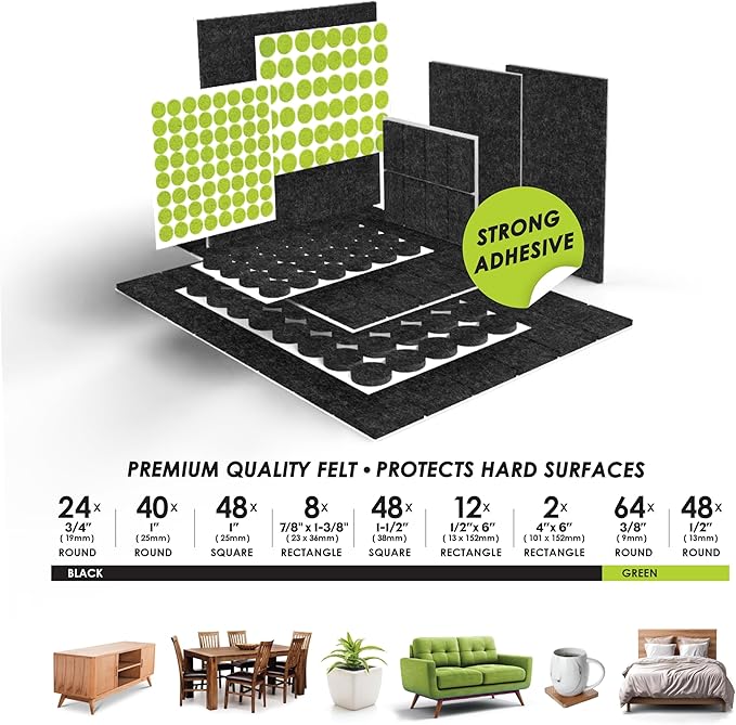 Slipstick Gorilla Felt Furniture Pads (294 Piece Variety Pack) Premium Furniture Pads & Chair Leg Floor Protectors for Hardwood Floors & Hard Surfaces | Furniture Pads - TrueDesk