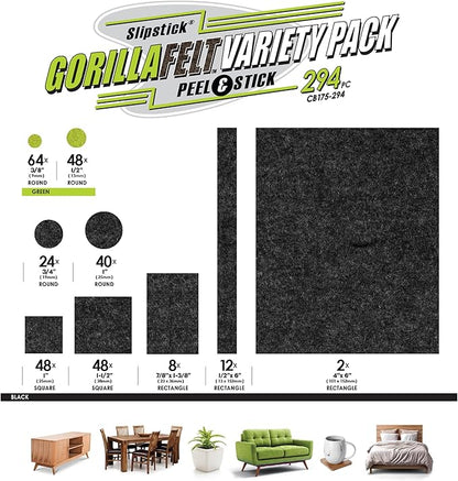 Slipstick Gorilla Felt Furniture Pads (294 Piece Variety Pack) Premium Furniture Pads & Chair Leg Floor Protectors for Hardwood Floors & Hard Surfaces | Furniture Pads - TrueDesk