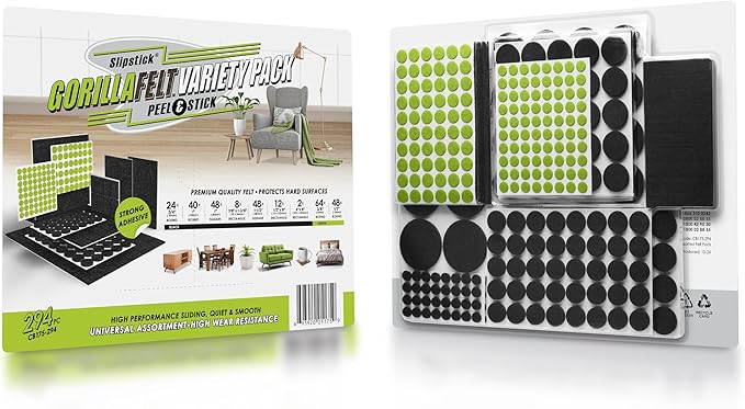 Slipstick Gorilla Felt Furniture Pads (294 Piece Variety Pack) Premium Furniture Pads & Chair Leg Floor Protectors for Hardwood Floors & Hard Surfaces | Furniture Pads - TrueDesk