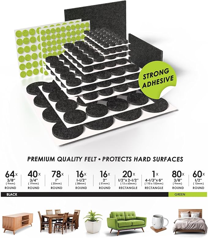 Slipstick Gorilla Felt Furniture Pads (375 Piece Variety Pack) Premium Furniture Pads & Chair Leg Floor Protectors for Hardwood Floors & Hard Surfaces | Furniture Pads - TrueDesk