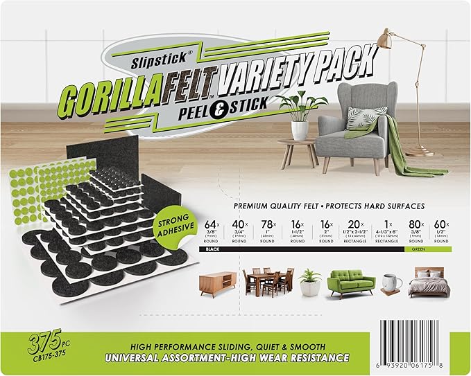 Slipstick Gorilla Felt Furniture Pads (375 Piece Variety Pack) Premium Furniture Pads & Chair Leg Floor Protectors for Hardwood Floors & Hard Surfaces | Furniture Pads - TrueDesk