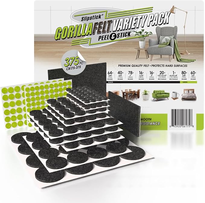 Slipstick Gorilla Felt Furniture Pads (375 Piece Variety Pack) Premium Furniture Pads & Chair Leg Floor Protectors for Hardwood Floors & Hard Surfaces | Furniture Pads - TrueDesk
