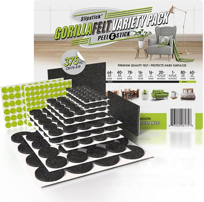 Slipstick Gorilla Felt Furniture Pads (375 Piece Variety Pack) Premium Furniture Pads & Chair Leg Floor Protectors for Hardwood Floors & Hard Surfaces | Furniture Pads - TrueDesk