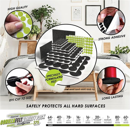 Slipstick Gorilla Felt Furniture Pads (375 Piece Variety Pack) Premium Furniture Pads & Chair Leg Floor Protectors for Hardwood Floors & Hard Surfaces | Furniture Pads - TrueDesk